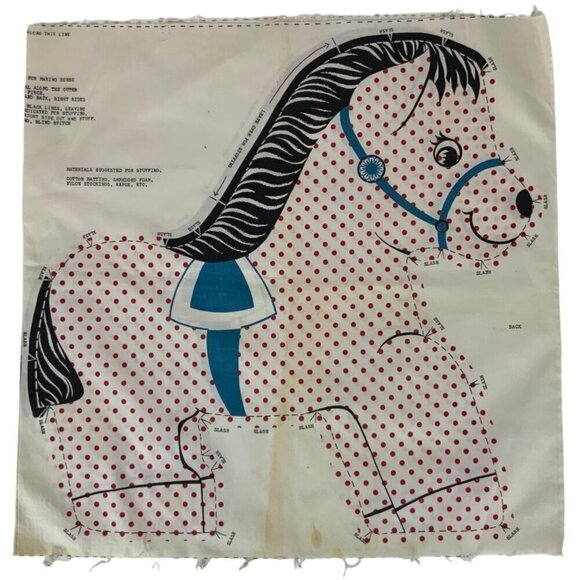 Vintage Cut & Sew Fabric Panel Polka Dot Pony Stuffed Animal Pillow 1950s 60s - Picture 1 of 4
